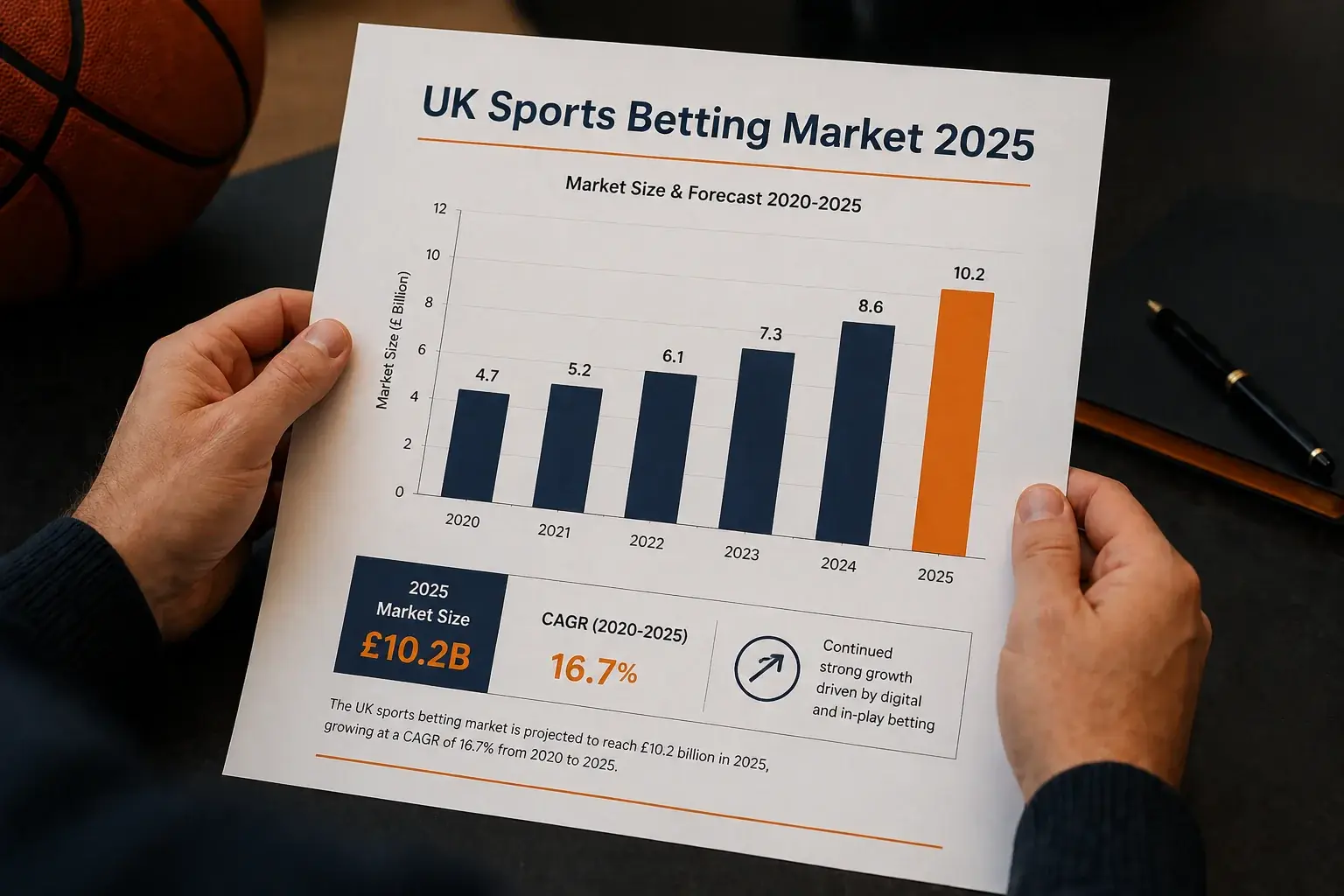 UK online sports betting market growth chart showing NBA betting trends for UK punters